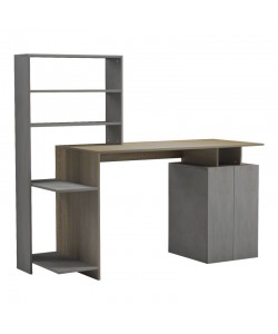 Γραφείο με βιβλιοθήκη και ντουλάπι Meza pakoworld σε sonoma-γκρι cement απόχρωση 146.3x55x128.8εκ