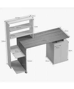 Γραφείο με βιβλιοθήκη και ντουλάπι Meza pakoworld σε sonoma-γκρι cement απόχρωση 146.3x55x128.8εκ