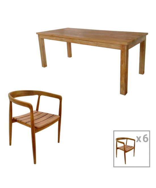 Τραπεζαρία 7τεμ.Noody-Wooly pakoworld teak ξύλο σε φυσική απόχρωση