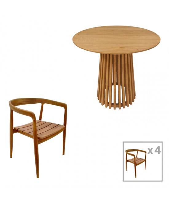 Τραπεζαρία 5τεμ Noody-Kenda pakoworld teak ξύλο σε φυσική απόχρωση Φ80x75