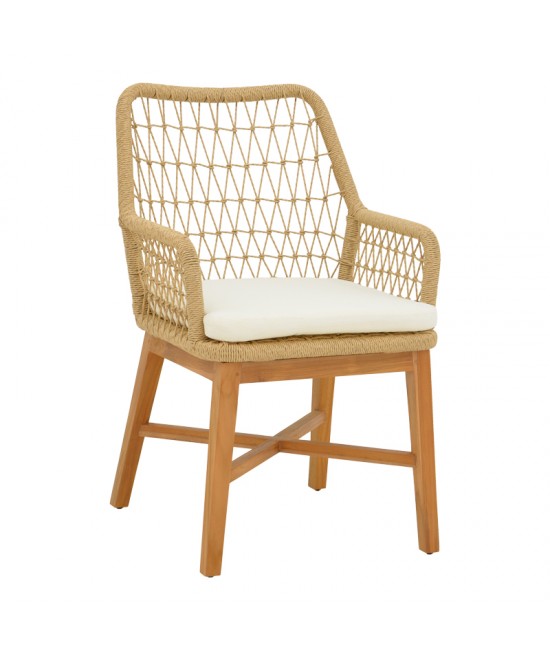 Τραπεζαρία Elaiza-Kenda pakoworld σετ 5τεμ teak ξύλο σε φυσική-μπεζ απόχρωση Φ120x75εκ