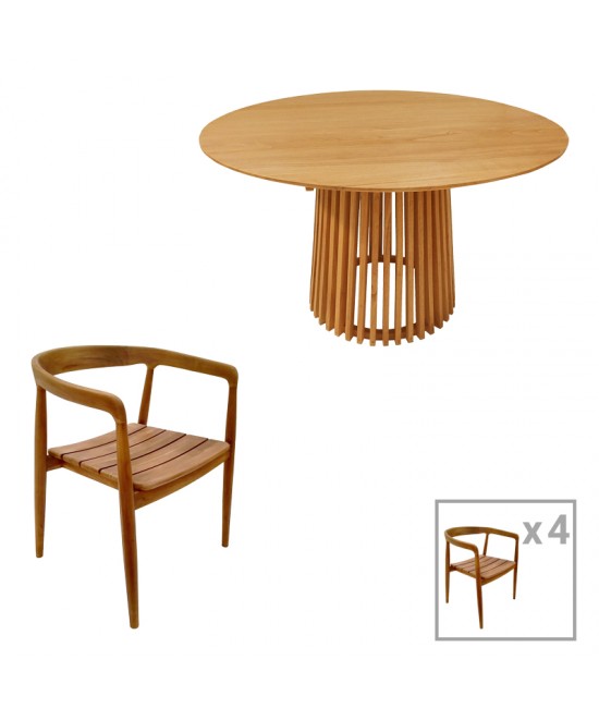 Τραπεζαρία 5τεμ Noody-Kenda pakoworld teak ξύλο σε φυσική απόχρωση Φ120x75