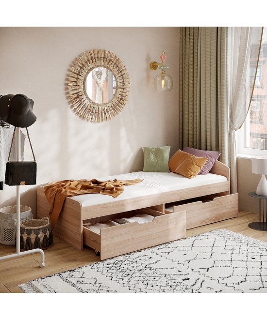 Κρεβάτι Regan pakoworld με συρτάρια σε oak απόχρωση 90x200εκ