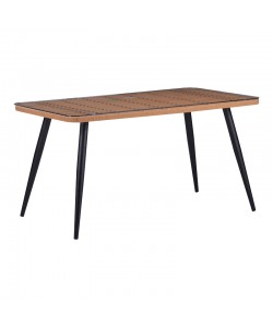 Τραπέζι Naoki pakoworld γυάλινο- pe rattan σε φυσική απόχρωση με μαυρα πόδια 140x80x78εκ