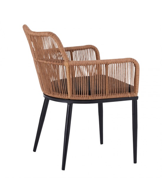 Πολυθρόνα Naoki pakoworld pe rattan -metal σε φυσική απόχρωση με μαύρα πόδια/μαξιλάρι 59x62.5x78εκ