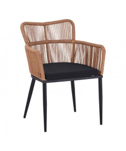 Πολυθρόνα Naoki pakoworld pe rattan -metal σε φυσική απόχρωση με μαύρα πόδια/μαξιλάρι 59x62.5x78εκ