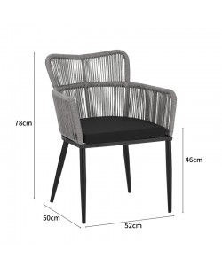 Πολυθρόνα Naoki pakoworld pe rattan -metal σε φυσική απόχρωση με μαύρα πόδια/μαξιλάρι 59x62.5x78εκ