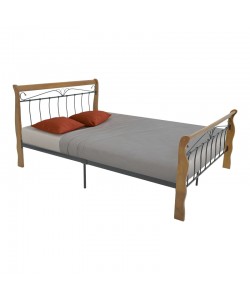 Κρεβάτι Verpen pakoworld ξύλο σε καρυδί απόχρωση-μαύρο μέταλλο 150x200εκ