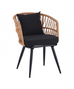 Πολυθρόνα Naoki pakoworld pe rattan -metal σε φυσική απόχρωση με μαύρα πόδια/μαξιλάρι 62x60x80εκ