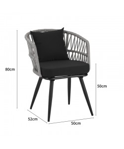 Πολυθρόνα Naoki pakoworld pe rattan -metal σε φυσική απόχρωση με μαύρα πόδια/μαξιλάρι 62x60x80εκ