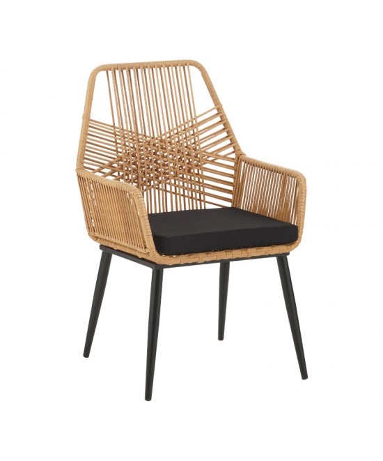 Τραπεζαρία Naoki-Tanish pakoworld σετ 7 τμχ rattan φυσικό-μαύρο μέταλλο-γυαλί 160x90x78εκ