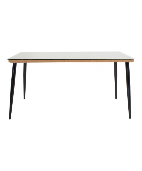 Τραπεζαρία Naoki-Tanish pakoworld σετ 7 τμχ rattan φυσικό-μαύρο μέταλλο-γυαλί 160x90x78εκ