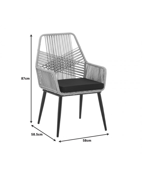 Τραπεζαρία Naoki-Tanish pakoworld σετ 7 τμχ rattan φυσικό-μαύρο μέταλλο-γυαλί 160x90x78εκ