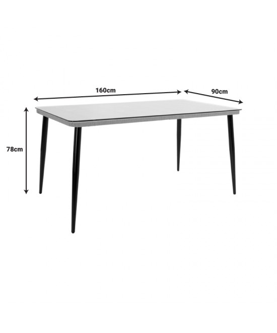 Τραπεζαρία Naoki-Tanish pakoworld σετ 7 τμχ rattan φυσικό-μαύρο μέταλλο-γυαλί 160x90x78εκ