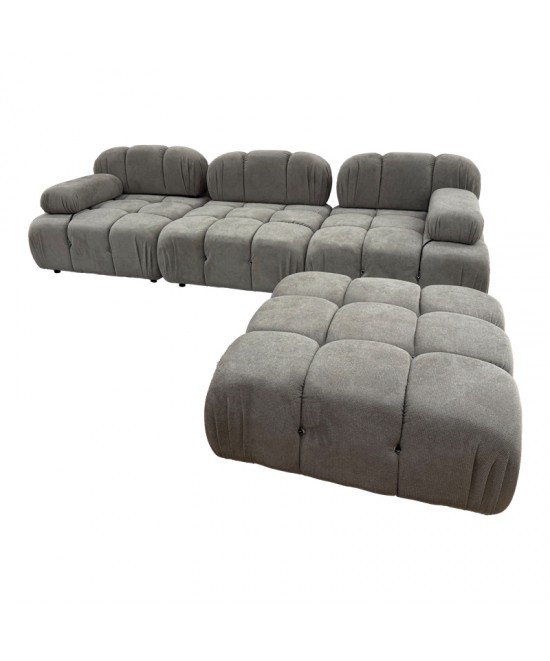 Kαναπές τριθέσιος με σκαμπό Hypnotic I pakoworld ύφασμα με μαξιλάρια σε γκρι-μπεζ απόχρωση 294x98x76εκ