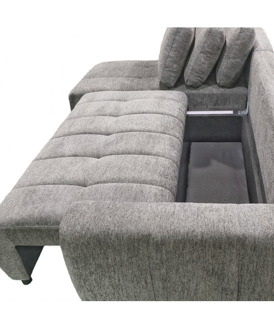 Γωνιακός καναπές-κρεβάτι δεξιά γωνία Vivad pakoworld ύφασμα σε ανθρακί απόχρωση 275x164x91εκ