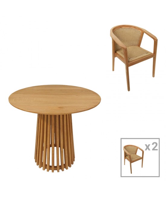 Τραπεζαρία Granny-Kenda pakoworld σετ 3τεμ σε φυσική-μπεζ απόχρωση Φ80x75εκ