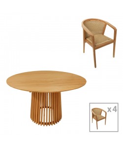 Τραπεζαρία Granny-Kenda pakoworld σετ 5τεμ σε φυσική-μπεζ απόχρωση Φ120x75εκ