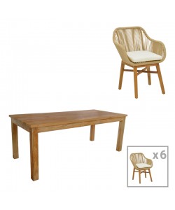 Τραπεζαρία Kalie-Wooly pakoworld σετ 7τεμ σε φυσική-μπεζ απόχρωση 220x90x75εκ