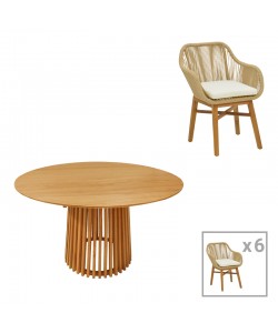 Τραπεζαρία Kalie-Kenda pakoworld σετ 7τεμ σε φυσική-μπεζ απόχρωση Φ120x75εκ