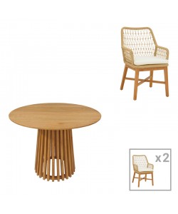 Τραπεζαρία Elaiza-Kenda pakoworld σετ 3τεμ σε φυσική-μπεζ απόχρωση Φ80x75εκ