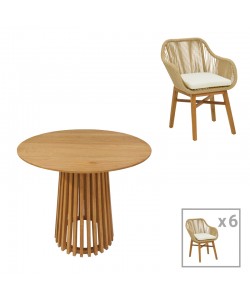 Τραπεζαρία Kalie-Kenda pakoworld σετ 7τεμ σε φυσική-μπεζ απόχρωση Φ80x75εκ