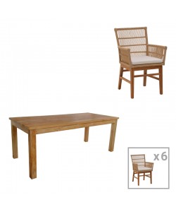 Τραπεζαρία Inca-Wooly pakoworld σετ 7τεμ σε φυσική-μπεζ απόχρωση 220x90x75εκ