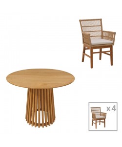 Τραπεζαρία Inca-Kenda pakoworld σετ 5τεμ σε φυσική-μπεζ απόχρωση Φ80x75εκ