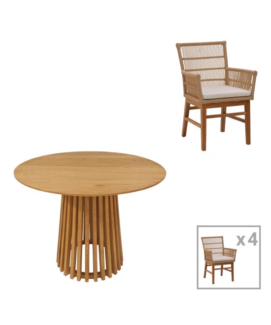 Τραπεζαρία Inca-Kenda pakoworld σετ 5τεμ σε φυσική-μπεζ απόχρωση Φ80x75εκ