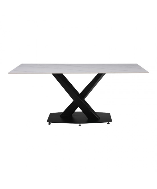 Τραπέζι Tafel pakoword Sintered stone λευκό με μεταλλικά πόδια σε μαύρη απόχρωση 180x90x76εκ
