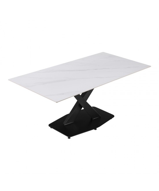 Τραπέζι Tafel pakoword Sintered stone λευκό με μεταλλικά πόδια σε μαύρη απόχρωση 180x90x76εκ