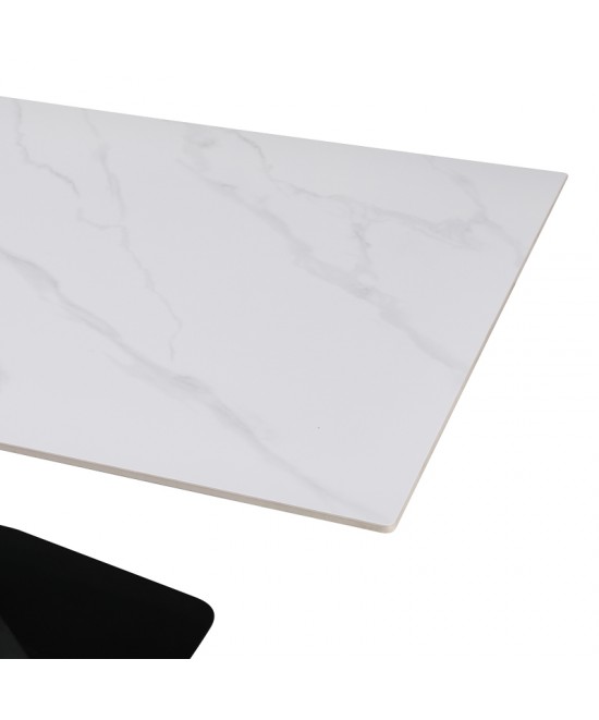 Τραπέζι Tafel pakoword Sintered stone λευκό με μεταλλικά πόδια σε μαύρη απόχρωση 180x90x76εκ