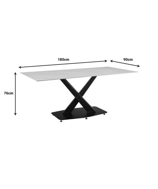 Τραπέζι Tafel pakoword Sintered stone λευκό με μεταλλικά πόδια σε μαύρη απόχρωση 180x90x76εκ