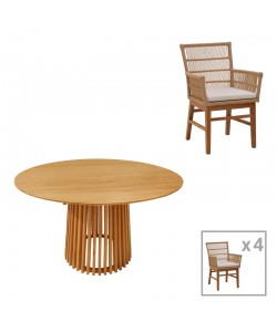 Τραπεζαρία Inca-Kenda pakoworld σετ 5τεμ σε φυσική-μπεζ απόχρωση Φ120x75εκ