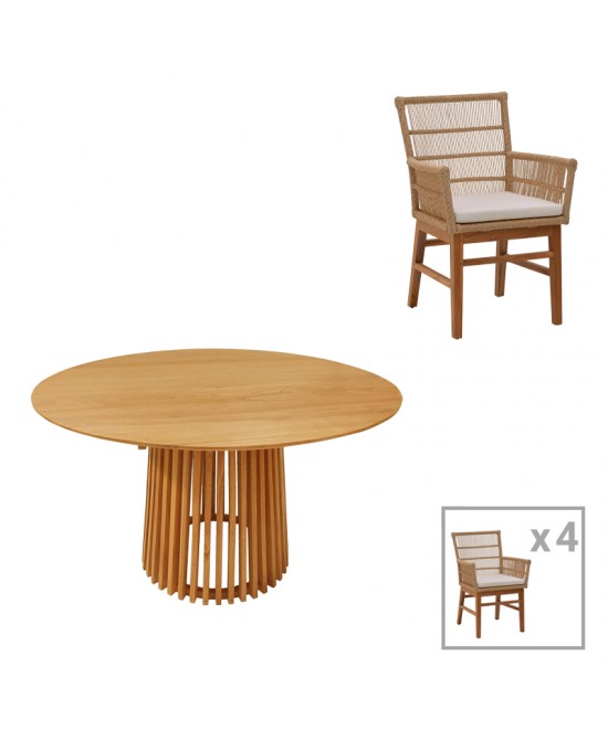 Τραπεζαρία Inca-Kenda pakoworld σετ 5τεμ σε φυσική-μπεζ απόχρωση Φ120x75εκ