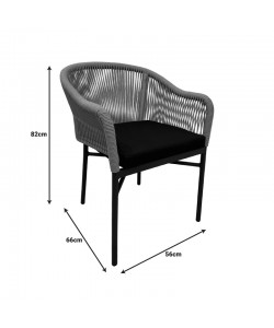 Πολυθρόνα αλουμινίου Legana pakoworld στοιβαζόμενη ανθρακί σκελετός- rattan 56x66x82εκ