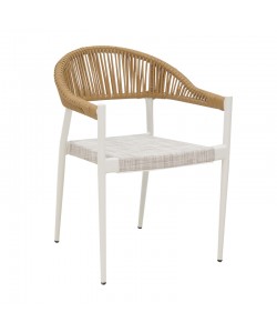 Πολυθρόνα αλουμινίου Elation pakoworld στοιβαζόμενη λευκός σκελετός-textilene φυσικό rattan 57x56x78εκ