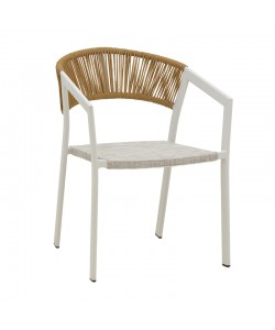 Πολυθρόνα αλουμινίου Glisten pakoworld στοιβαζόμενη λευκός σκελετός-textilene φυσικό rattan 58x56x82εκ