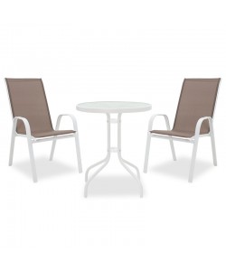 Τραπεζαρία κήπου Calan-Watson σετ 3τεμ pakoworld μέταλλο λευκό-textilene καφέ
