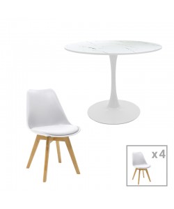 Τραπεζαρία Gaston-Balou I pakoworld σετ 5τεμ pp-mdf σε λευκό μαρμάρου απόχρωση Φ120x75εκ