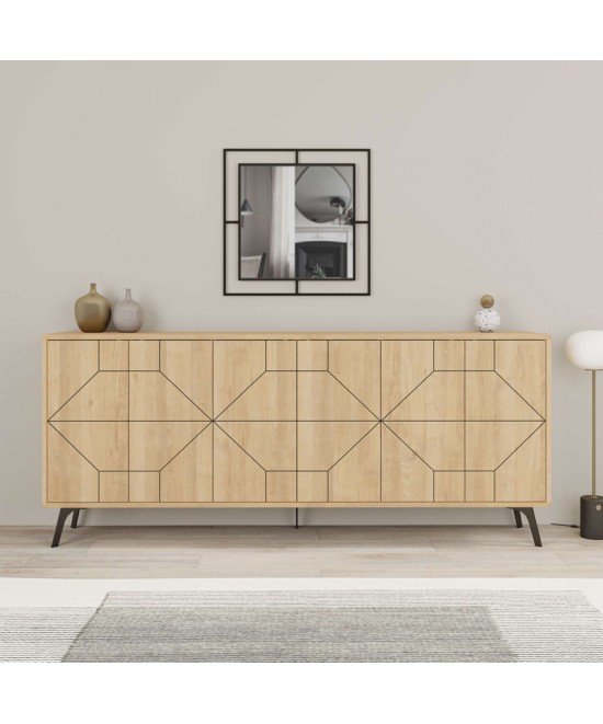 Μπουφές Bufel pakoworld σε φυσική απόχρωση 181x35x77.4εκ