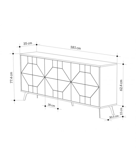 Μπουφές Bufel pakoworld σε φυσική απόχρωση 181x35x77.4εκ