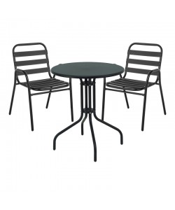 Tραπεζαρία Sussie-Vergo Ι pakoworld σετ 3τεμ μαύρο μέταλλο-αλουμίνιο Φ60x70εκ