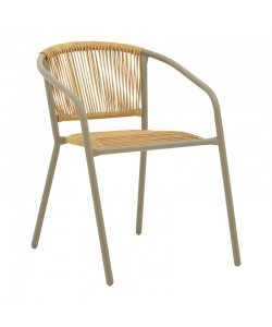 Πολυθρόνα Lindaria pakoworld στοιβαζόμενη αλουμινίου σε σαμπανιζέ και pe rattan σε φυσική απόχρωση 54x63x74εκ