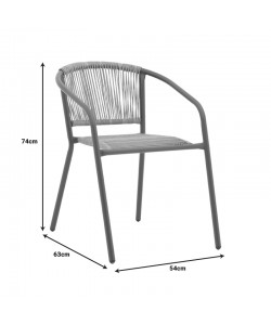 Πολυθρόνα Lindaria pakoworld στοιβαζόμενη μέταλλο-pe rattan σε ανθρακί απόχρωση 54x63x74εκ