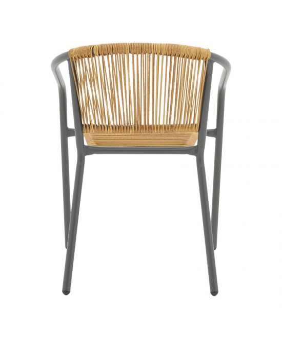 Πολυθρόνα Lindaria pakoworld στοιβαζόμενη μέταλλο σε ανθρακί και pe rattan σε φυσική απόχρωση 54x63x74εκ