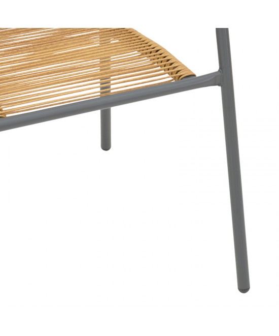 Πολυθρόνα Lindaria pakoworld στοιβαζόμενη μέταλλο σε ανθρακί και pe rattan σε φυσική απόχρωση 54x63x74εκ