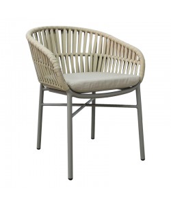 Πολυθρόνα αλουμινίου-pe σχοινί Frama pakoworld στοιβαζόμενη σε καφε απόχρωση και μαξιλάρι 57x60x78εκ