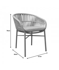 Πολυθρόνα αλουμινίου-pe σχοινί Frama pakoworld στοιβαζόμενη σε καφε απόχρωση και μαξιλάρι 57x60x78εκ