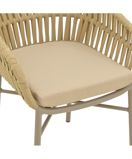 Πολυθρόνα αλουμινίου-pe σχοινί Frama pakoworld στοιβαζόμενη σε καφε απόχρωση και μαξιλάρι 57x60x78εκ